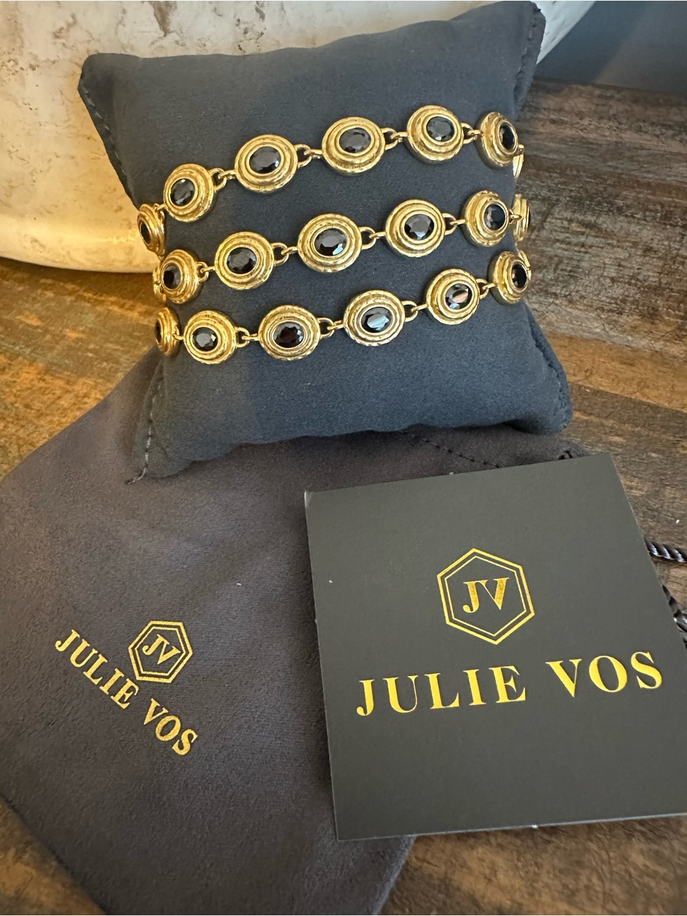 Julie Vos Gold Bracelet with Black Faceted Stones